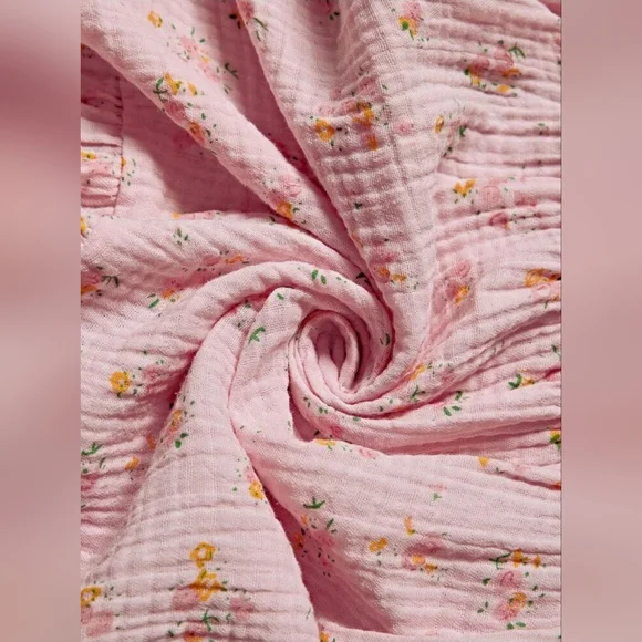 New Boho Floral Print Cotton Smocked Cami Short Dress Pink Yellow - Picture 7 of 9